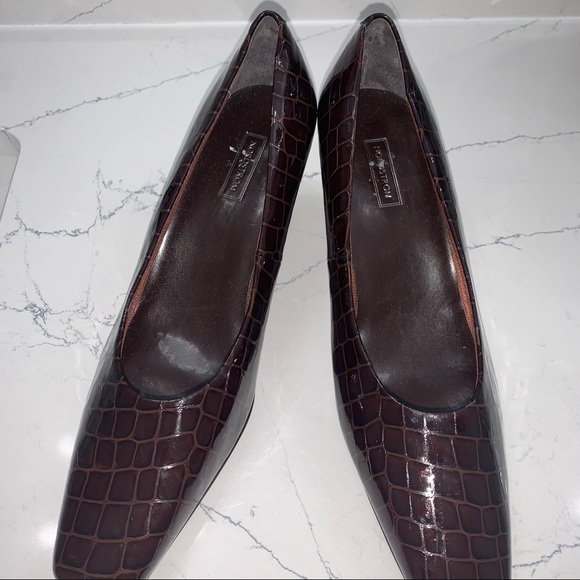 NORDSTROM brand size 11.5 faux crocodile brown leather heel brand new not worn - Picture 2 of 13